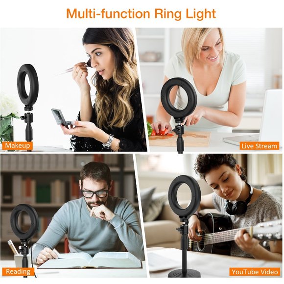 JEEMAX 6" LED Ring Light Kit with Stand Dimmable 6000K For Makeup Phone Camera - Picture 4 of 6